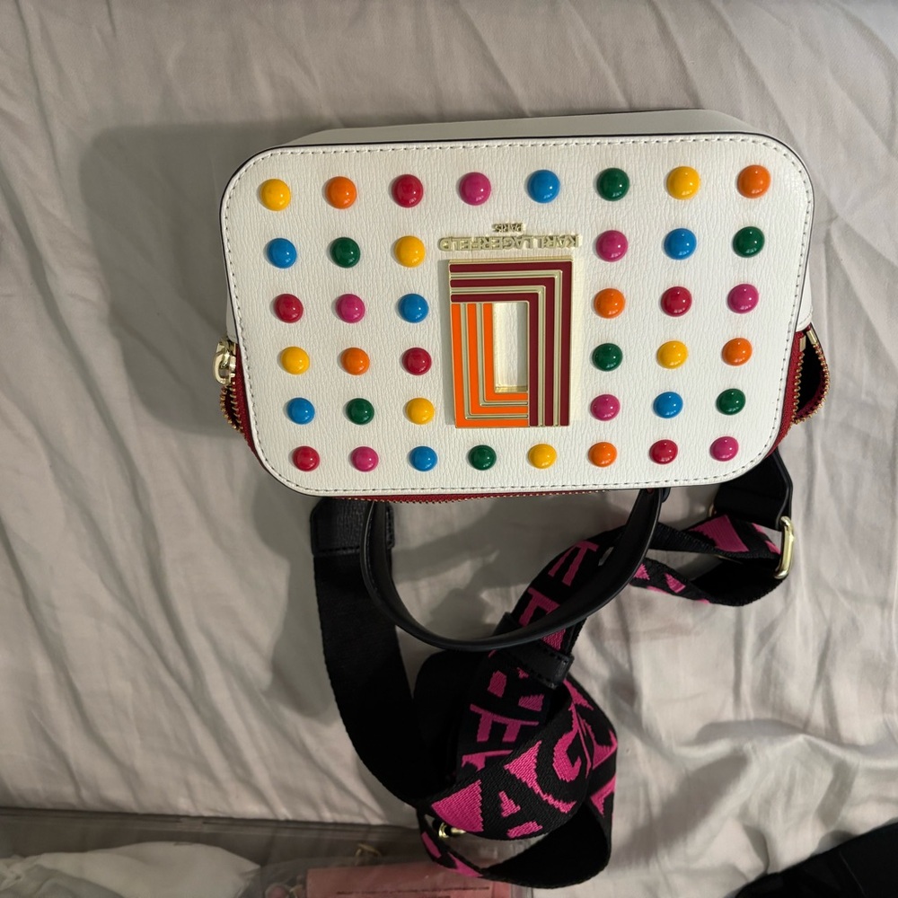 Karl Lagerfeld White Crossbody Bag with Colorful Dots